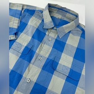 Woolrich  Men’s Blue Large Checked Short Sleeve Button Up Cotton Blend Sz XL U6